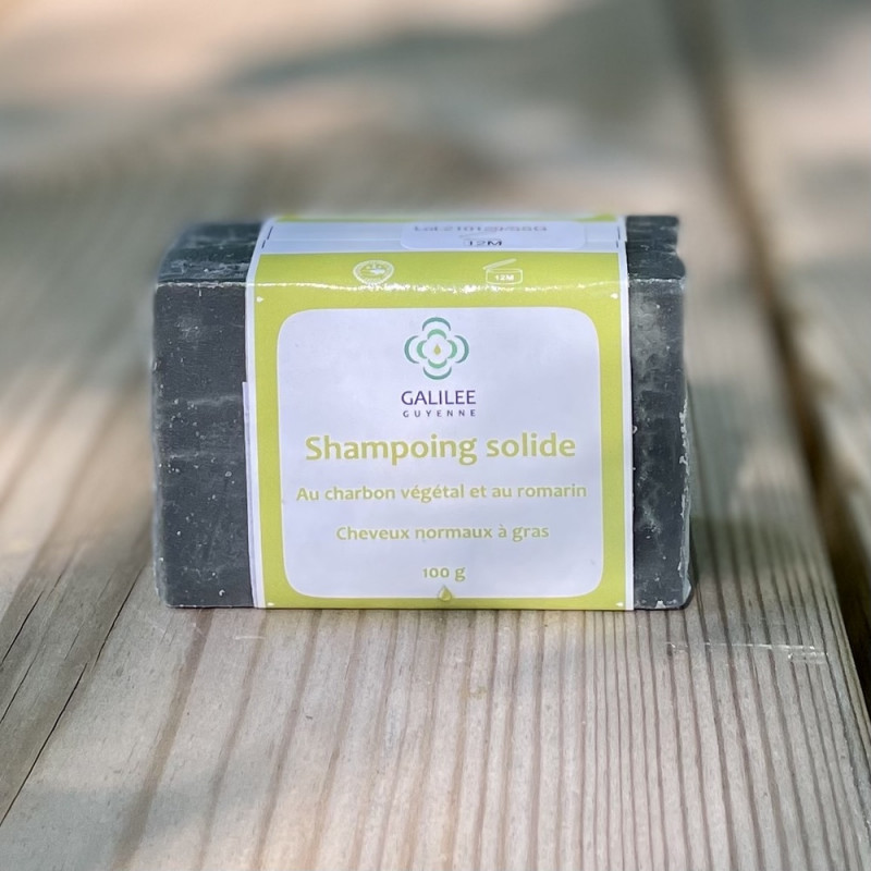 Shampoing solide cheveux normaux à gras au charbon et au romarin-100gr